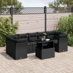 Set mobilier de grădină cu perne, 8 piese, negru, poliratan GartenMobel Dekor