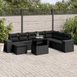 Set mobilier de grădină cu perne, 9 piese, negru, poliratan GartenMobel Dekor