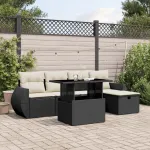 Set mobilier de grădină cu perne, 6 piese, negru, poliratan GartenMobel Dekor