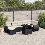 Set mobilier de grădină cu perne, 8 piese, negru, poliratan GartenMobel Dekor