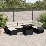 Set mobilier de grădină cu perne, 9 piese, negru, poliratan GartenMobel Dekor