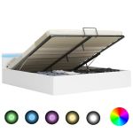 Cadru pat hidraulic cu ladă LED alb 160x200 cm, piele ecologică  GartenMobel Dekor