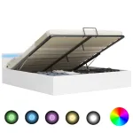 Cadru pat hidraulic cu ladă LED alb 160x200 cm, piele ecologică  GartenMobel Dekor