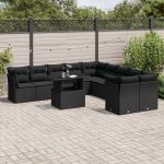Set canapele de grădină cu perne, 11 piese, negru, poliratan GartenMobel Dekor