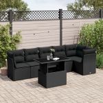 Set canapele de grădină cu perne, 7 piese, negru, poliratan GartenMobel Dekor