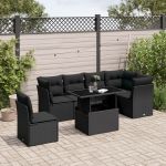 Set canapele de grădină cu perne, 7 piese, negru, poliratan GartenMobel Dekor