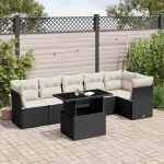 Set canapele de grădină cu perne, 7 piese, negru, poliratan GartenMobel Dekor