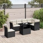 Set canapele de grădină cu perne, 7 piese, negru, poliratan GartenMobel Dekor