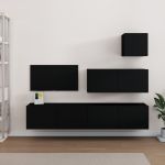 Set dulap TV, 4 piese, negru, lemn prelucrat GartenMobel Dekor