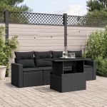 Set mobilier de grădină cu perne, 5 piese, negru, poliratan GartenMobel Dekor
