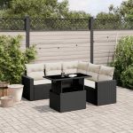 Set mobilier de grădină cu perne, 6 piese, negru, poliratan GartenMobel Dekor