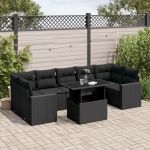Set mobilier de grădină cu perne, 8 piese, negru, poliratan GartenMobel Dekor