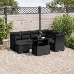 Set mobilier de grădină cu perne, 8 piese, negru, poliratan GartenMobel Dekor