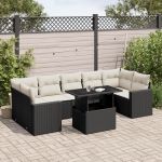Set mobilier de grădină cu perne, 8 piese, negru, poliratan GartenMobel Dekor