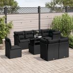 Set mobilier de grădină cu perne, 9 piese, negru, poliratan GartenMobel Dekor