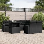 Set mobilier de grădină cu perne, 9 piese, negru, poliratan GartenMobel Dekor