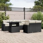 Set mobilier de grădină cu perne, 9 piese, negru, poliratan GartenMobel Dekor