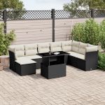 Set mobilier de grădină cu perne, 9 piese, negru, poliratan GartenMobel Dekor