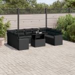 Set canapele de grădină cu perne, 10 piese, negru, poliratan GartenMobel Dekor