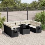 Set canapele de grădină cu perne, 10 piese, negru, poliratan GartenMobel Dekor