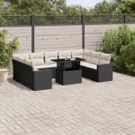 Set canapele de grădină cu perne, 10 piese, negru, poliratan GartenMobel Dekor