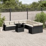 Set canapele de grădină cu perne, 11 piese, negru, poliratan GartenMobel Dekor