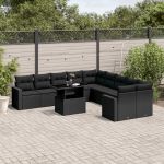 Set canapele de grădină cu perne, 11 piese, negru, poliratan GartenMobel Dekor