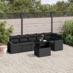 Set canapele de grădină cu perne, 7 piese, negru, poliratan GartenMobel Dekor