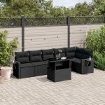 Set canapele de grădină cu perne, 7 piese, negru, poliratan GartenMobel Dekor