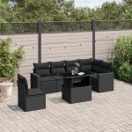 Set canapele de grădină cu perne, 7 piese, negru, poliratan GartenMobel Dekor