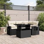 Set mobilier de grădină cu perne, 5 piese, negru, poliratan GartenMobel Dekor