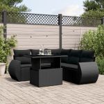 Set mobilier de grădină cu perne, 6 piese, negru, poliratan GartenMobel Dekor