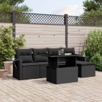 Set mobilier de grădină cu perne, 6 piese, negru, poliratan GartenMobel Dekor
