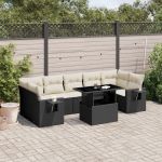 Set mobilier de grădină cu perne, 8 piese, negru, poliratan GartenMobel Dekor