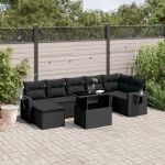 Set mobilier de grădină cu perne, 8 piese, negru, poliratan GartenMobel Dekor