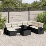 Set mobilier de grădină cu perne, 8 piese, negru, poliratan GartenMobel Dekor