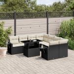 Set mobilier de grădină cu perne, 9 piese, negru, poliratan GartenMobel Dekor