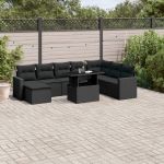 Set mobilier de grădină cu perne, 9 piese, negru, poliratan GartenMobel Dekor