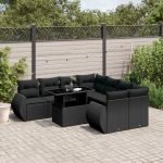 Set mobilier de grădină cu perne, 9 piese, negru, poliratan GartenMobel Dekor
