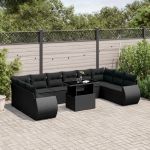 Set canapele de grădină cu perne, 11 piese, negru, poliratan GartenMobel Dekor