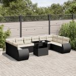 Set canapele de grădină cu perne, 11 piese, negru, poliratan GartenMobel Dekor