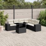 Set canapele de grădină cu perne, 7 piese, negru, poliratan GartenMobel Dekor