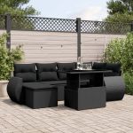 Set canapele de grădină cu perne, 7 piese, negru, poliratan GartenMobel Dekor