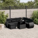 Set mobilier de grădină cu perne, 8 piese, negru, poliratan GartenMobel Dekor
