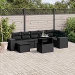 Set mobilier de grădină cu perne, 8 piese, negru, poliratan GartenMobel Dekor