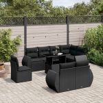 Set mobilier de grădină cu perne, 9 piese, negru, poliratan GartenMobel Dekor