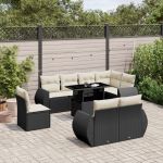 Set mobilier de grădină cu perne, 9 piese, negru, poliratan GartenMobel Dekor