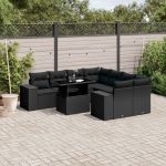 Set mobilier de grădină cu perne, 9 piese, negru, poliratan GartenMobel Dekor
