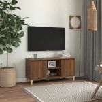Comodă TV, picioare lemn masiv, stejar maro, 103,5x35x50 cm GartenMobel Dekor