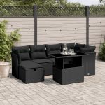 Set canapele de grădină cu perne, 7 piese, negru, poliratan GartenMobel Dekor